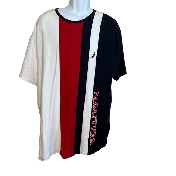 Nautica Y2K Mens Colorblock T-Shirt 2XL Spell Out Embroidery Preppy Nautical - Picture 1 of 8